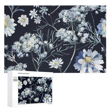 Imagem de Quebra-cabeça para adultos 1000 peças quebra-cabeça desafiador branco flor silvestre padrão com letras na parte de trás quebra-cabeça personalizado perfeito para noites de jogo