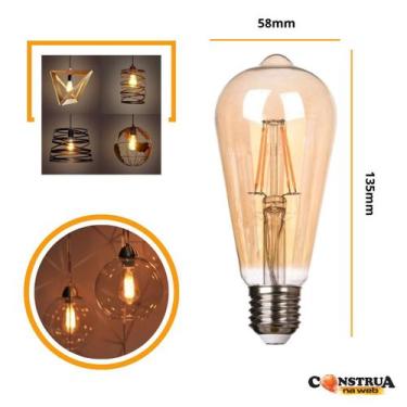 Imagem de Lâmpada Filamento Carbono ST58 40W E27 LUZ QUENTE Âmbar 110V~220V - Em