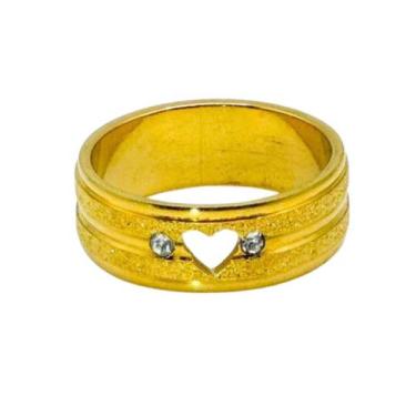 Imagem de Aliança Noivos Banhada Ouro 18k Coração Pedras 6mm Tradicional Anatomi