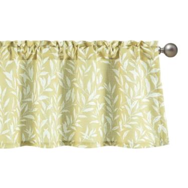 Imagem de VOGOL Caixotes de janela de cozinha com estampa de folhas, cortinas rústicas de linho sintético para quarto, cortina de café com bolso de haste curta, 106 x 45 cm, 1 painel, amarelo mostarda