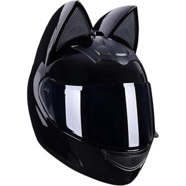 Imagem de Capacetes De Motocicleta Com Orelhas De Gato De Rosto Inteiro Capacete De Motocicleta Modular Facial Completo Preto Su Visor Todos Os Seasos Respiráveis Mantêm O Calor Ajustá, D, XL=60~61cm