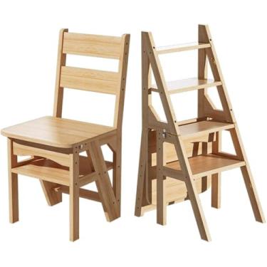 Imagem de Cadeira De Escadas Dobrável Para Casa Multifution Escada Interna De 4 Degraus Escada De Escalada De Madeira Cadeira De Tração Criativa