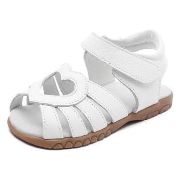 Imagem de Sandálias femininas infantis de couro para meninas, bebês, meninas, princesas, sapatos, H-whtie Heart, 4 Toddler
