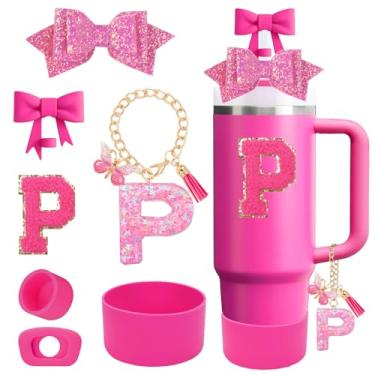 Imagem de QUNNDY Conjunto de acessórios para copo Stanley Cup 850.5 g 1,134.0 g copo com alça, incluindo tampa de cobertura de palha de laço, decoração de arco de palha, bota, tampa à prova de derramamento