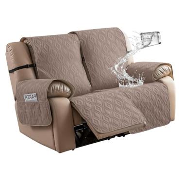 Imagem de Genina Capa de sofá poltrona reclinável antiderrapante, capa de sofá para sofá reclinável 2 assentos, capas de poltrona dupla capa protetora de móveis reclináveis com tiras elásticas para animais de estimação (castanho, poltrona reclinável)