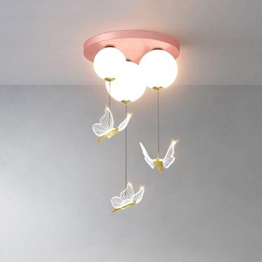 Imagem de Abajur De Acrílico Esférico Led Para Pendurar No Teto Com Cabo Ajustável, Lustre De Iluminação De Teto Borboleta Para Quarto De Criança Geométrico, Luminária De Teto Semi-embutida, Pink