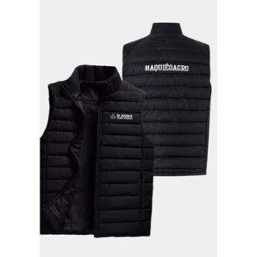 Imagem de Colete Puffer Bordado O Agro Não Para com Bolsos e Capuz Removível Masculino-Masculino