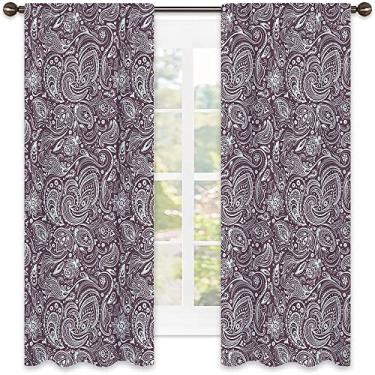Imagem de Cortina blackout Paisley, motivos abstratos, paisley, arranjo floral, bolinhas, vintage, cortinas blackout com absorção de som para decoração de sala de jantar/festa, L 132 x C137 cm azul claro