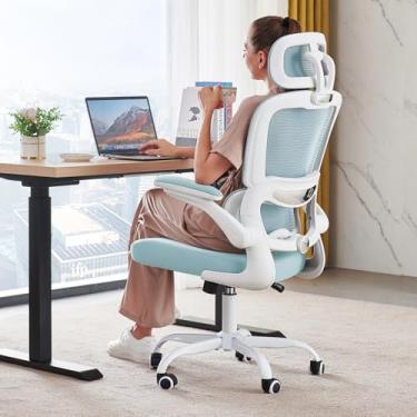 Imagem de Cadeira de escritório ergonômica Tralt, cadeiras de escritório de 150 kg em malha com rodas, cadeira de jogos confortável, cadeira de escritório com encosto alto para longas horas (azul)