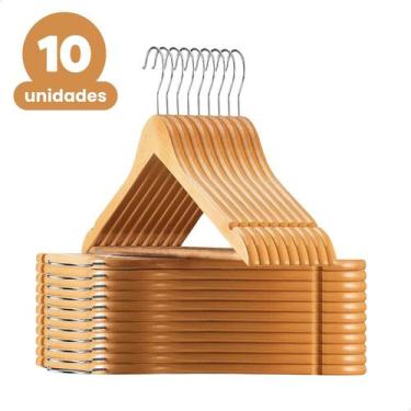 Imagem de Kit 10 Cabide De Madeira Adulto Organizador Roupas Armário - KONTUZ