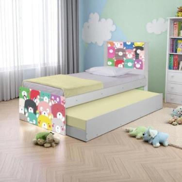 Imagem de Bicama Juvenil com Cabeceira Adesivada Ursinhos Coloridos - Kids Mobil