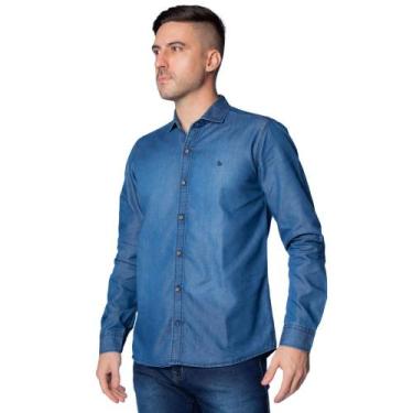 Imagem de Camisa Jeans Masculina Amil Comfort Azul, Azul, 4