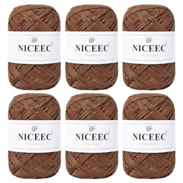 Imagem de NICEEC 6 novelos de fio de fita macia, ráfia fácil de crohcet, crochê e tricô, fio de fita de papel para embrulho de presente de artesanato faça você mesmo, comprimento total 1,76 oz×6/109yds×6