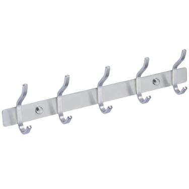 Imagem de AZW Suporte de parede para cabideiro, ganchos de metal resistente de aço inoxidável para pendurar para roupões, bolsas, chaves, chapéu, roupas e toalhas de banheiro (níquel prata escovado, 5 ganchos