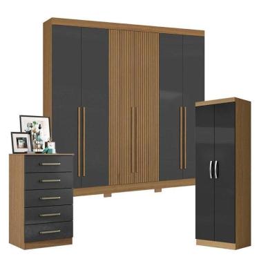 Imagem de Guarda Roupa Casal 2030230 Com Multiuso New 2000192 E Cômoda 2014140 Atacama Grafite - Aramóveis