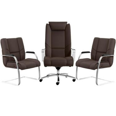 Imagem de Kit Cadeira Presidente Com 2 Cadeiras Fixas Marrom