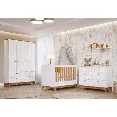 Imagem de Quarto Completo Bebe Permobili Biscoito Retro MDF, Branco Acetinado Na