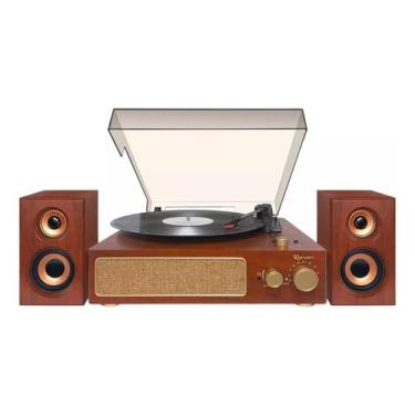 Imagem de Vitrola Raveo Studio Plus com Toca-discos, Rádio FM, USB, Saída de fone de ouvido, Bluetooth e Caixas acústicas., Cor: MARROM