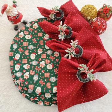 Imagem de Kit Mesa Posta Casal Noel I  01 Capa + Guardanapo + Anel - MSD