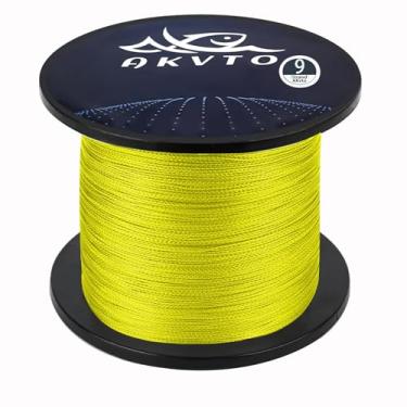 Imagem de AKVTO Linha de pesca trançada, 9 fios, 300 metros, alta sensibilidade, resistente à abrasão (amarelo fluorescente, 0,40 mm/36,3 kg)
