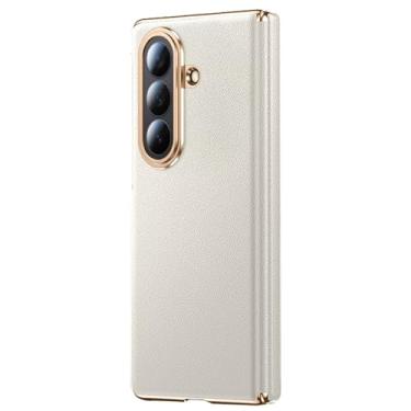 Imagem de LTLMYDAM Capa de couro vegano para Samsung Galaxy Z Fold 7, capa protetora de tela, capa de telefone protetora de tela, fina com dobradiça de sucção magnética, capa semi-embrulhada, branca, dobra 7