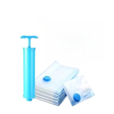 Imagem de Kit Saco a Vácuo + Bomba Automática Elétrica Organizador Rápido Armazenar Guardar(5 Sacos + Bomba Manual)