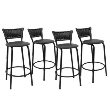Imagem de Kit 4 Banquetas Para Bancada 60cm Preta Junco Preto Balcão Ilha Bistrô
