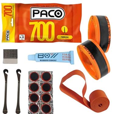 Imagem de Kit 2 Câmaras De Ar Speed Fita Anti Furo Aro 700x25 Remendos (Preto)