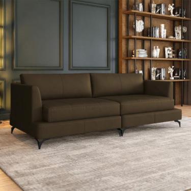 Imagem de Sofá Living Bipartido 190cm Indonésia Pés de Ferro Couro Capuccino G52