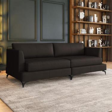 Imagem de Sofá Living Bipartido 250cm Indonésia Pés de Ferro Couro Marrom G52 - 