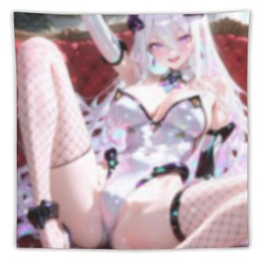 Imagem de LIEGBMEU Tapeçaria sexy de anime menina 152 x 152 cm arte de colcha de parede decoração de tapeçaria caprichosa AF155