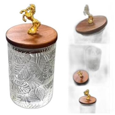 Imagem de Bomboniere Potiche Vidro Baleiro Tampa Madeira 13X9 - Imports