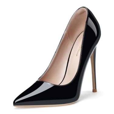Imagem de Scarpin feminino GENSHUO 12 cm com Bico Fino Fechado, Salto Alto Agulha, Fácil de Calçar, Preto, 35