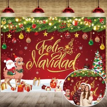 Imagem de Feliz Navidad Banner Pano de fundo 1,8 x 1,8 m Feliz Navidad Decorações de Natal Vermelho Feliz Navidad Placa para decoração de festa de inverno, suprimentos para fotos