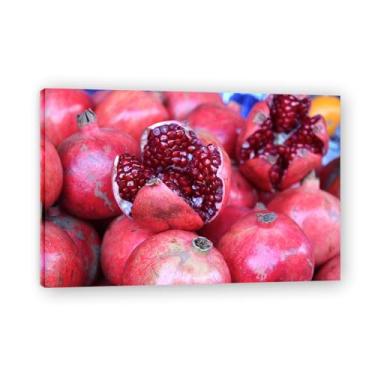 Imagem de Arte em tela de romã explosiva de frutas sazonais e paisagem fotografada real – Decoração fresca para sala de estar e sala de jantar emoldurada 50 x 50 cm