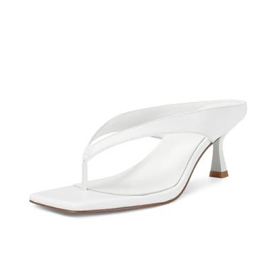 Imagem de Wnshonzy Sandália feminina de salto gatinho dedo aberto dedo do pé sandália stiletto verão slip on bico quadrado, Branco, 40
