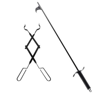 Imagem de BQMAX Pôquer de fogueira de 101,6 cm e pegador de madeira de 66 cm para ambientes externos, fogueira e pegador de madeira para fogueira ao ar livre, acampamento, fogão a lenha, aço preto