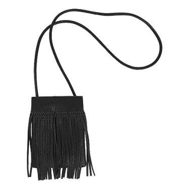 Imagem de Mocarly Bolsa mensageiro feminina de couro com franjas, mini Hobo, transversal, borla, Preto