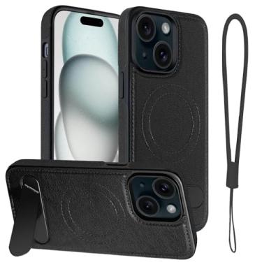Imagem de Moment Dextrad Capa de couro magnética para iPhone 15, suporte embutido, compatível com MagSafe, alça de silicone, proteção interna de TPU, capa de telefone fina à prova de choque para iPhone 15