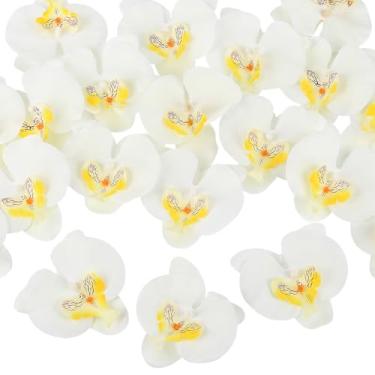 Imagem de SOFPLATE 20 peças de cabeças artificiais de orquídea mini flores falsas pano de seda branco Phalaenopsis flores de borboleta para casamento mesa de chá de noiva centros de mesa de centro de mesa