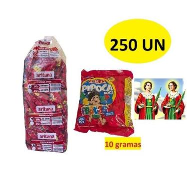 Imagem de Mini Pipoca Doce c/ 250 unidades de 10gr Cosme Damião - Aritana, doce,