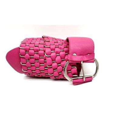 Imagem de Cinto feminino trançado largo de couro c/ metal vestido moda CLC233 - 