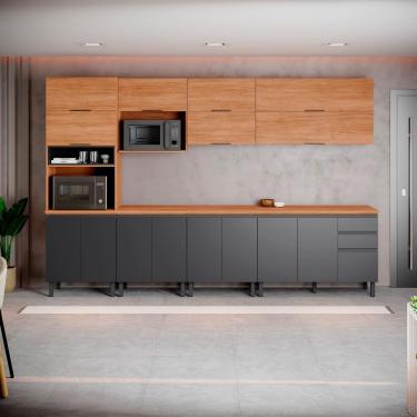 Imagem de Cozinha Completa Itatiaia Ideale 7 Peças Armários Aéreos Paneleiro Balcão Cinamomo Grafite