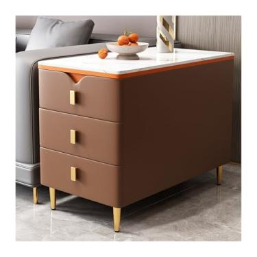 Imagem de Mesa lateral de sofá, aparador, armário de armazenamento, sofá, aparador estreito para sala de estar, armazenamento de madeira maciça, 3 gavetas, armário lateral criativo (café marrom)