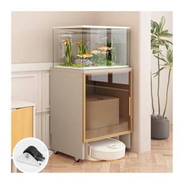Imagem de YANIR-137 Armário de armazenamento de robôs para casa, prateleira removível para tanque de peixes com rodas, prateleira de robô, aparador para sala de estar (champanhe + moldura dourada)