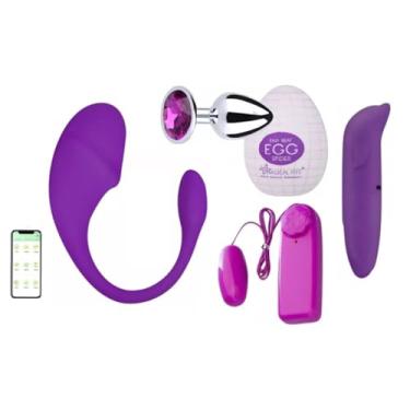 Imagem de kit Sex shop casal e Feminino Vibrador Aplicativo Lingua Vibratória controle à distancia recarregável,Plug Anal, Cápsula bullut,Vibrador Golfinho Ponto G e Masturbador Egg Sexshop