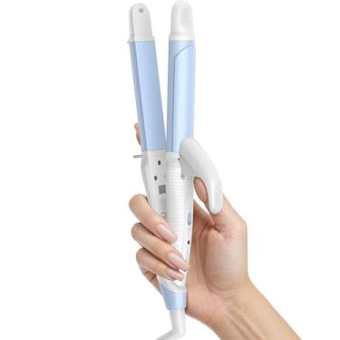 Imagem de Modelador de cachos para viagem na Europa: modelador de cachos de voltagem dupla para viagens - Mini modelador de cachos de 2,5 cm com plugue dos EUA, azul 200 graus Celsius para cabelos finos/curtos