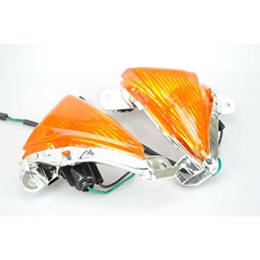 Imagem de TOPZONE Compatível com Kawasaki 2006-2007-2008 ER-6N/ EX650 ER-6F/Ninja 650; Lâmpada Idicadora Frontal Pisca-pisca (lâmpadas de halogênio instaladas, cor laranja)