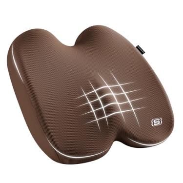 Imagem de Skechers Almofada de assento de espuma de memória, almofada de cadeira de escritório de tecido canelado para alívio da dor no cóccix, almofada de bumbum para cadeira de escritório, almofada de assento