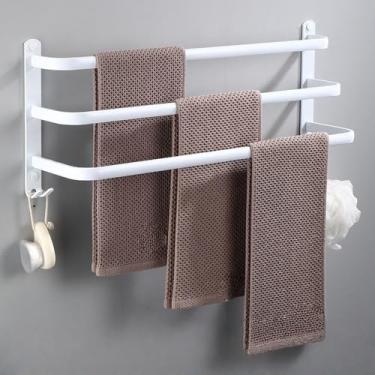 Imagem de Acessórios para banheiro, cabide para toalhas, barra para toalhas de chuveiro, suporte de parede, organizador, gancho, trilho, espaço em branco, prateleira de alumínio para banho, três camadas de 40
